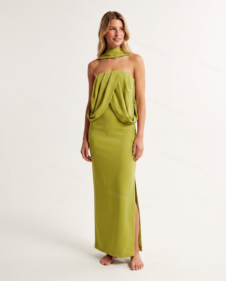 Lime Green Maxi Open-Back Halter Dress, front studio view, by Floravincie