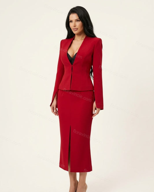 Red Midi Skirt Set, front studio view, by Floravincie