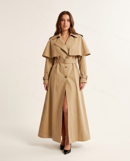 Tan Cape Coat, front studio view, by Floravincie