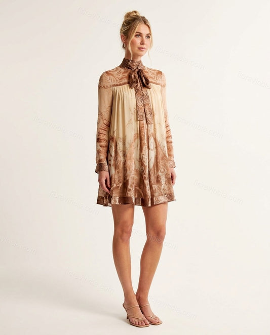 Cream Mini Ruffled Pleated Dress, front studio view, by Floravincie