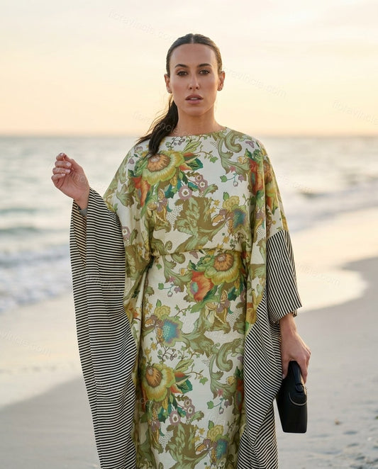 Green Floral Maxi Dress, full-length hero view, by Floravincie