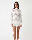 White Floral Mini Lace Dress, front studio view, by Floravincie