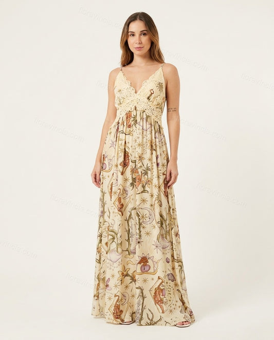 Cream Maxi Lace Dress, front studio view, by Floravincie