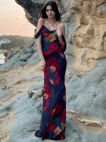Women'S Red And Black Maxi Dress